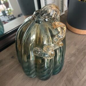 Glass art decor of pumpkin with spiral stem